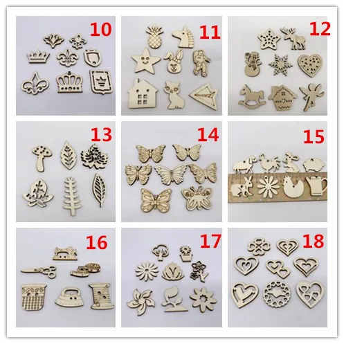 50pcs Multi-style Wooden cutouts wooden shapes wooden slices