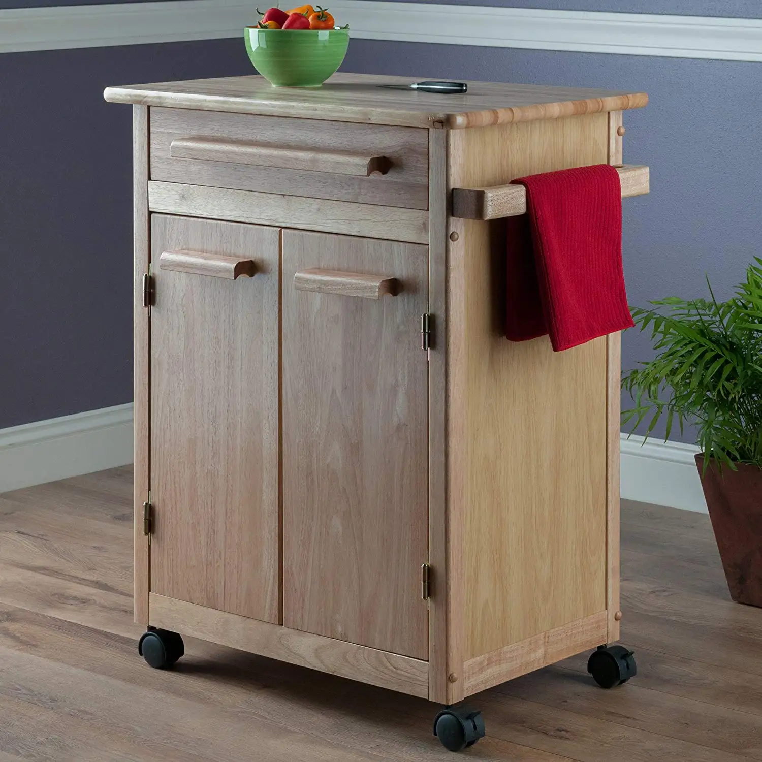 product-BoomDear Wood-Wood Single Drawer Kitchen Cabinet Storage Cart Rolling Kitchen Island Natural-1