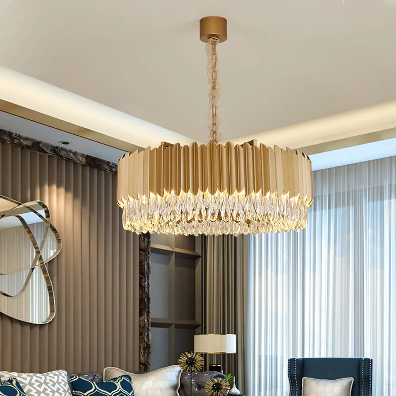 Modern luxury Living Room light hotel villa led lamp large round k9 ceiling mounted lighting pendant crystal light chandelier