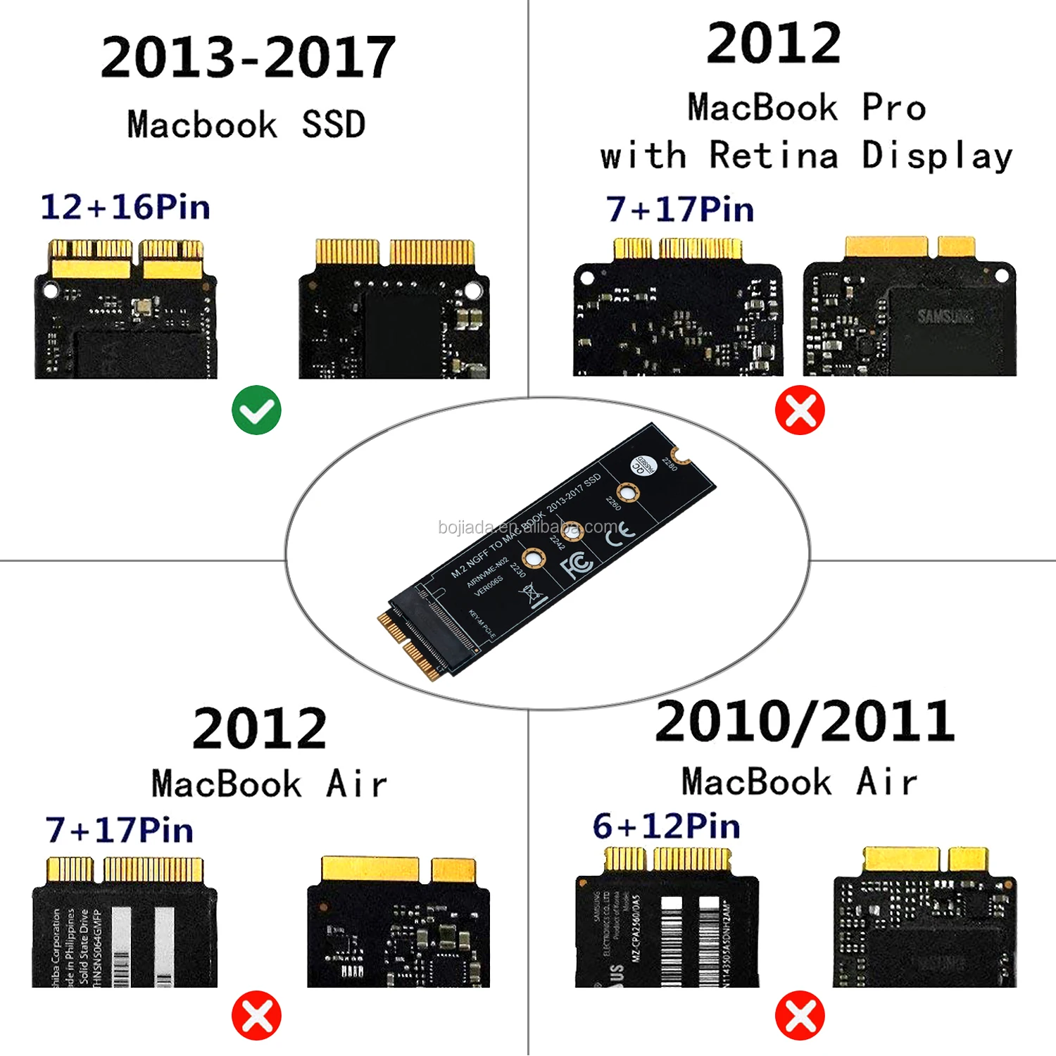 NVMe M.2 NGFF SSD Adapter For Mac Pro Air Macbook 2013-2017