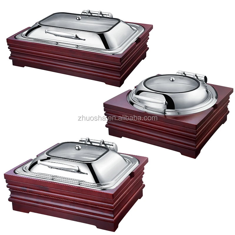 Wood Buffet Food Warmer Display 9l Chafing Dish With Stand Tray