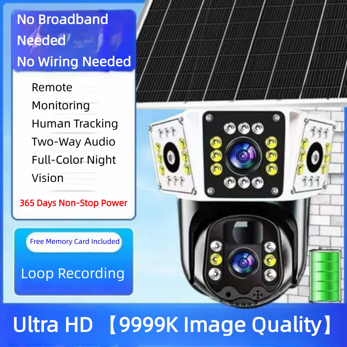 Wireless 2-camera security system with solar panel and weatherproof housing