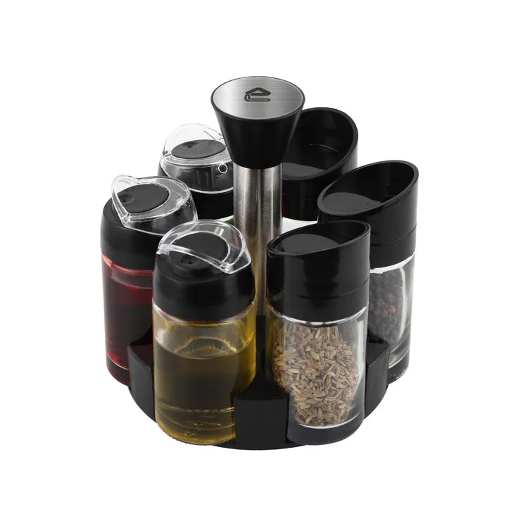 *easylife 100ml Kitchen Glass Salad Dressing Set With Black Rotatable