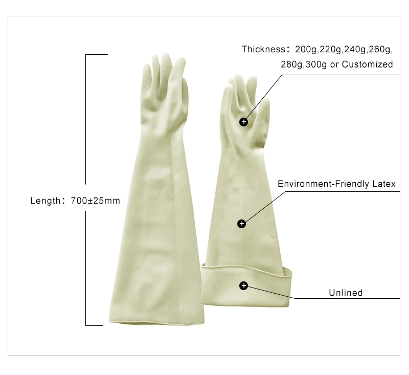 70cm Long Cuff Dry Box Custom Industrial Latex Gloves Black White