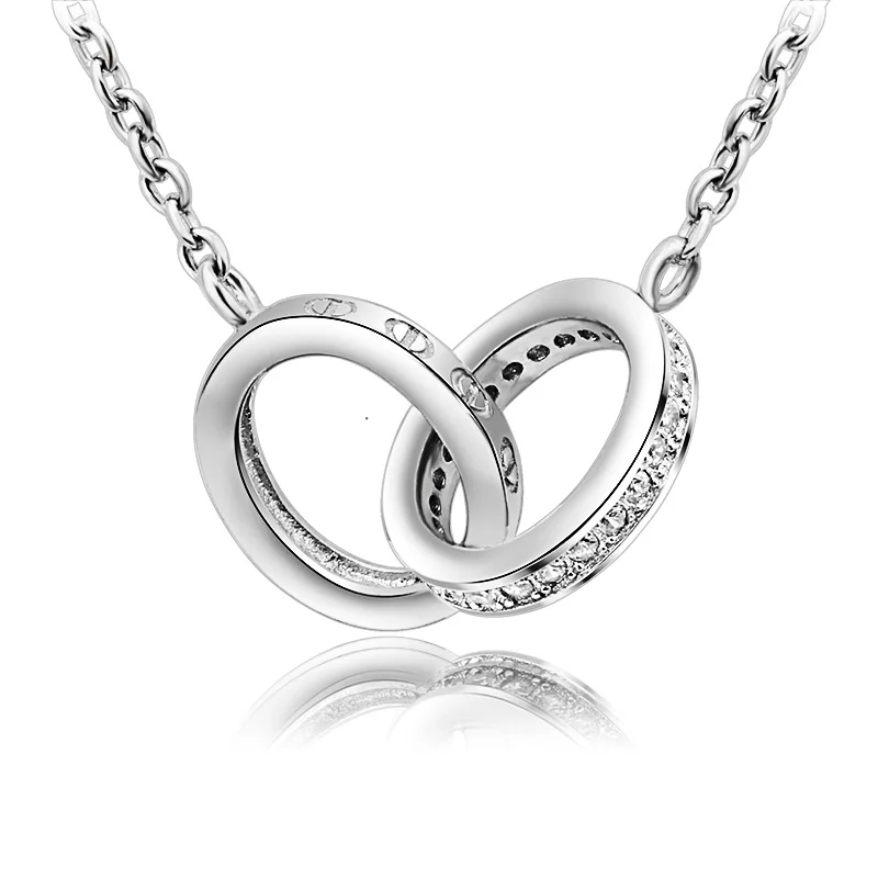 Promotion !gold Plated Interlocking Double Circles Necklace Silver 925
