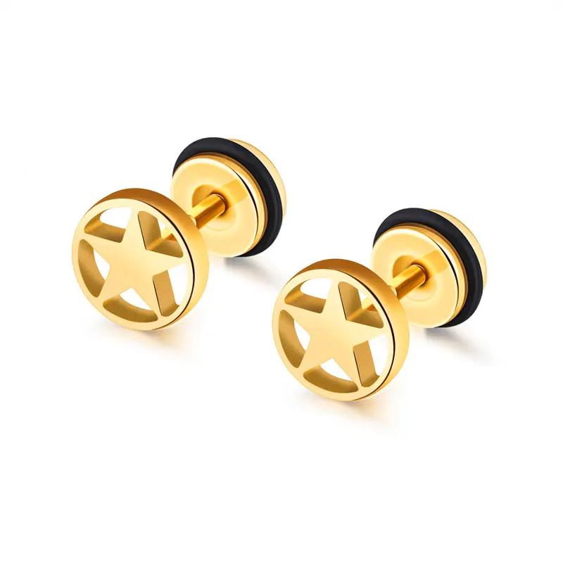 STAINLESS STEEL GOLD PLATED STAR STUD EARRINGS 
