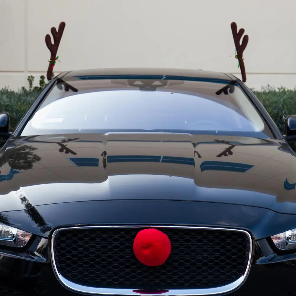 Ujuuu Car Reindeer Antlers & Nose Decorations Window Roof-Top & Front Grille Rudolf Reindeer Jingle Bell Christmas Costume Auto Accessories for Car Truck style1 