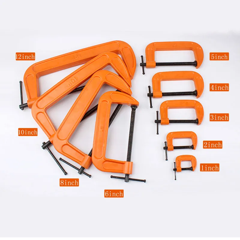 Heavy Duty C Clamp 1/2/3/4/5/6/8/10/12inch C Clip Ductile Iron Wood