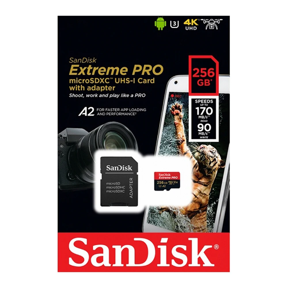 Sandisk-tarjeta Micro SD Extreme Pro de alta velocidad, 170 MB/s, 32GB, 64GB, 128GB, 256GB, A2, U3, V30, para cámara y teléfono móvil