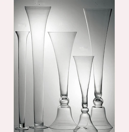 
best selling clear large tall good quality reversible trumpet flower glass vase for wedding centerpiece 