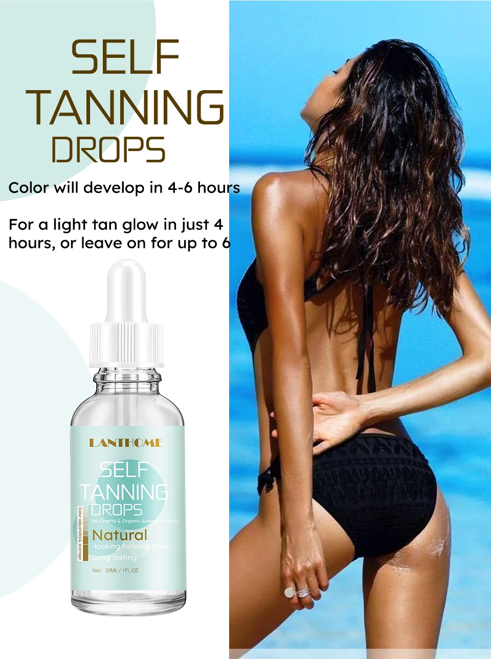 30ml Vegan Organic Sun Tanning Oil Self Tanner Sunless Light Medium