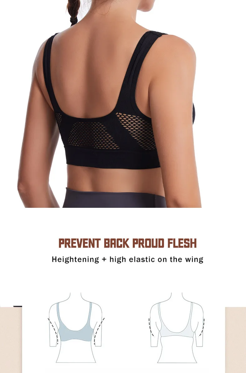 Women's Sports Bra Vest Large Size Yoga Sports Underwear Breathable Hollow Mesh Wire-Free Support Solid Pattern Summer-Thin