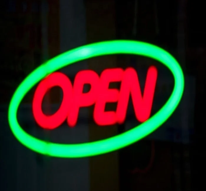 Different Colors led neon lighted open sign with business hours in acrylic
