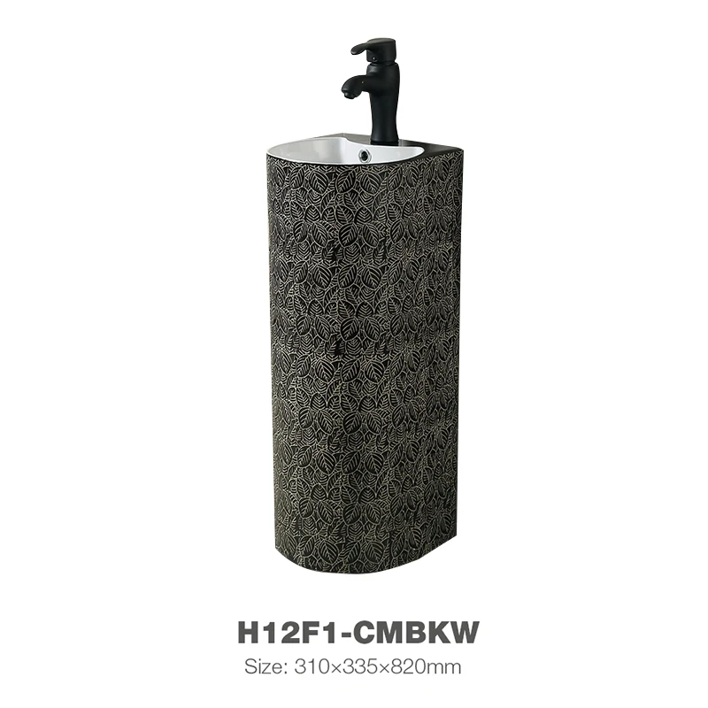 Leaf Texture Bathroom Sanitary Ware Ceramic Pedestal Hand Washing Basin H12F1-CMBKW