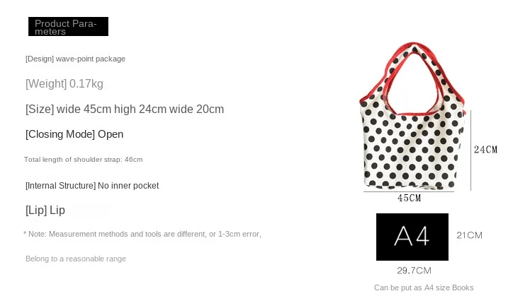 2024 Japanese Style Canvas Shopping Bag Fashionable Dot Casual Shoulder Handbag Outdoor Canvas Shopping Bag