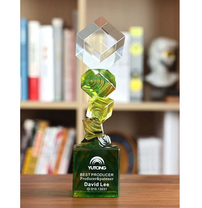 2024 New Design color glaze crystal trophy awards plaque Honor Commemoration Excellent Employee Team Medal Customization supplier