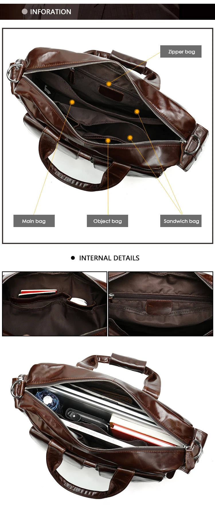 High Quality Bangkok 2020 Black Single Men Genuine Leather Briefcase Sling Bag Shoulder Custom