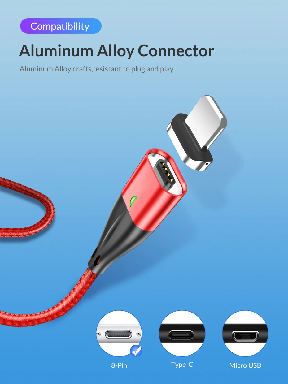 TOPK 1M AM61 Fast Charging Nylon Braided LED Phone Magnetic USB Charger Cable - ANKUX.COM