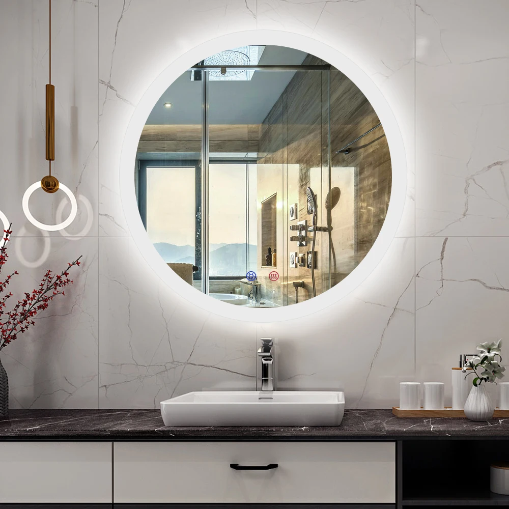 Bathroom hotel round dia 60cm illuminated led backlit mirror with dimmable lights