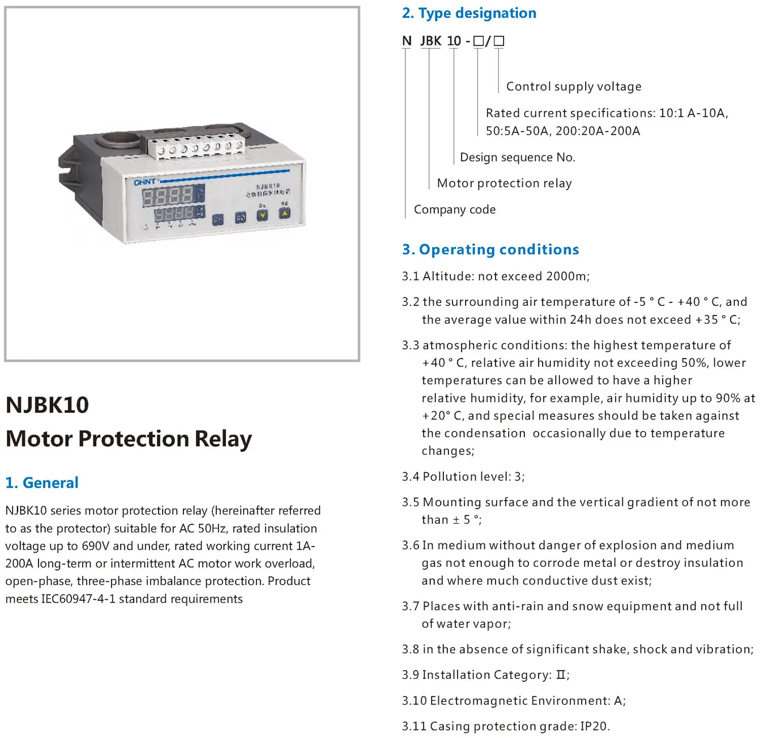 Chint original NJBK10 NJBK10-10 NJBK10-50 NJBK10-200 220V 380V Overload Open phase Three phase imbalance Motor Protection Relay