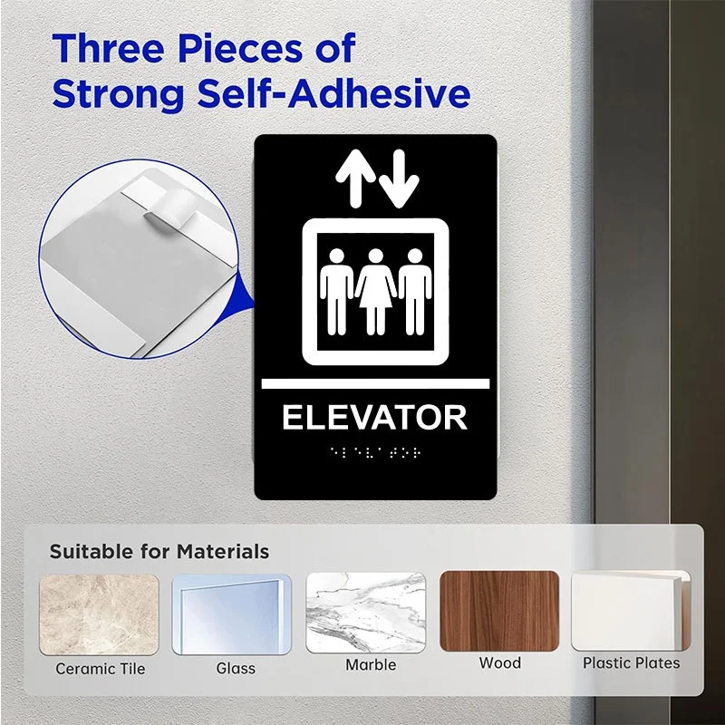 Elevator Braille Sign, ADA-Compliant Braille and Raised Letters Braille Raised Signage for Elevator & Stairway
