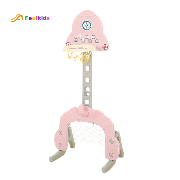 Feelkids Plastic Small Indoor Adjustable Baby Stand Basketball Hoop with Football Door & Ball Stand for 1-8 Years Old Kids supplier