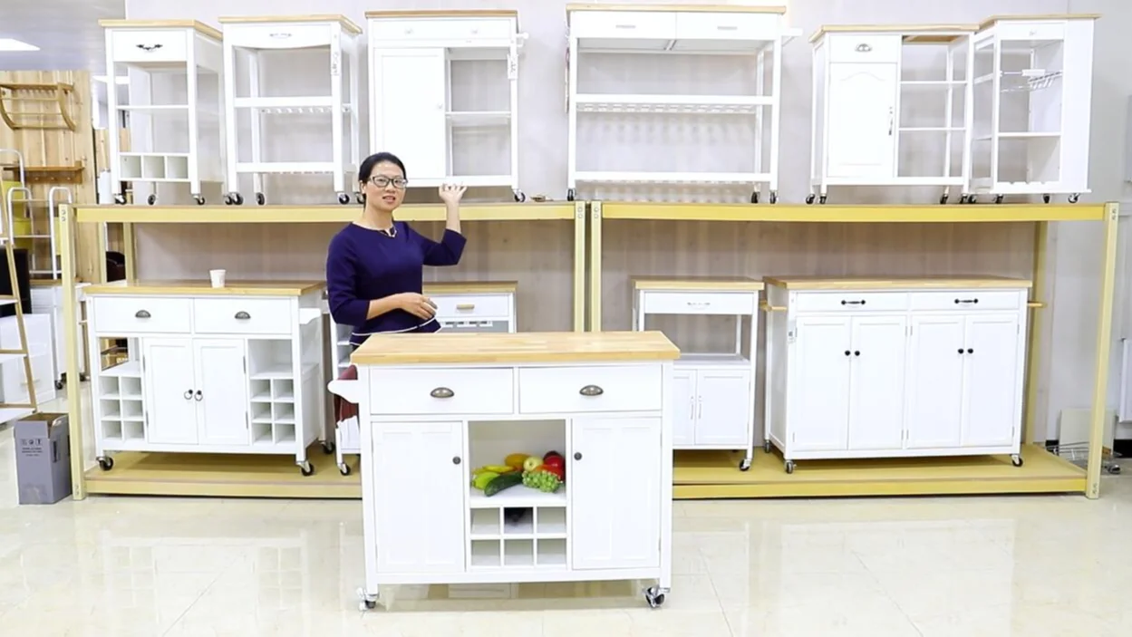 New Mobile Large Heavy Duty Rolling Storage Food Wood Kitchen Furniture ...