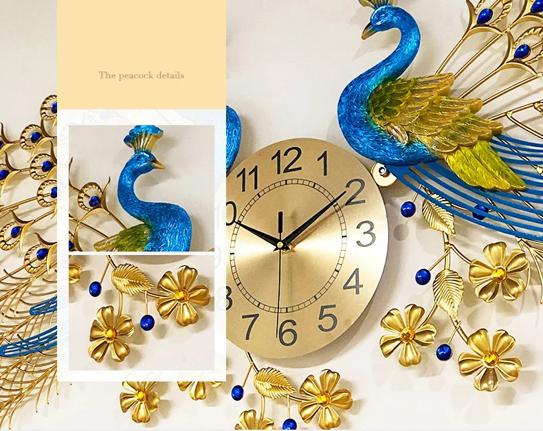 Oversized 3D Resin High Quality Luxury Home Decor Peacock Wall Clock