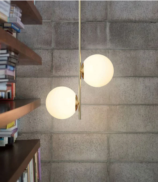 Nodic simple living room led hanging glass ball metal ceiling pendant lights