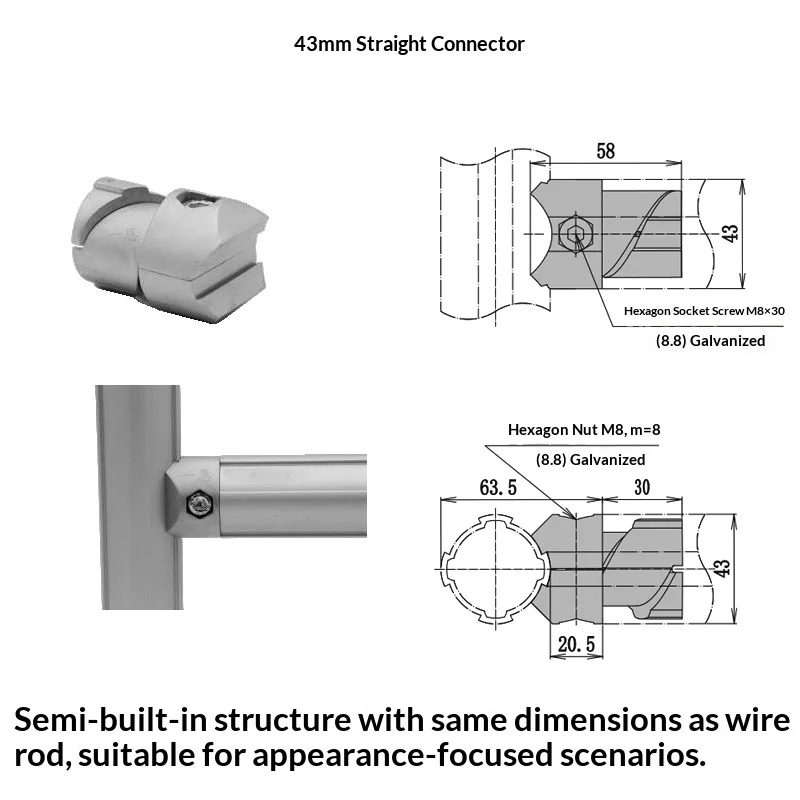 product 43mm series inner direct head third generation lean pipe aluminum alloy precision pipe connector profile round pipe worktable-12