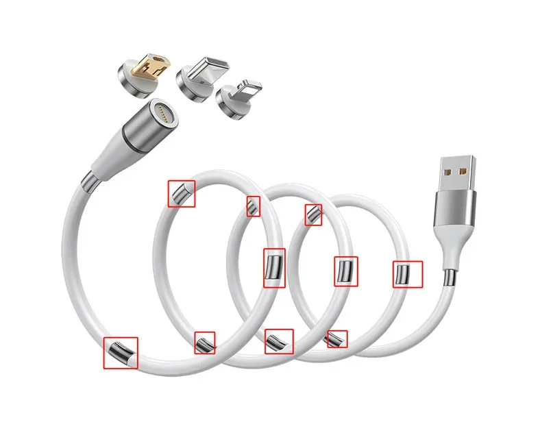 
Fast Charging 8 Pin USB Type C Micro USB Cable Strong Supercalla Self Winding 3 in 1 Magnetic Charging Cable 