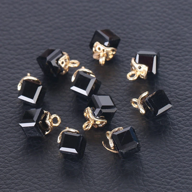 Cube Glass Loose Beads for Jewelry Making Needlework Square Shape 2mm Hole Austrian Crystal Beads Beadwork DIY 10pcs