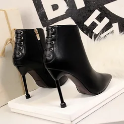 Ladies High Heel Women Boots Genuine Leather Ankle Boots Women
