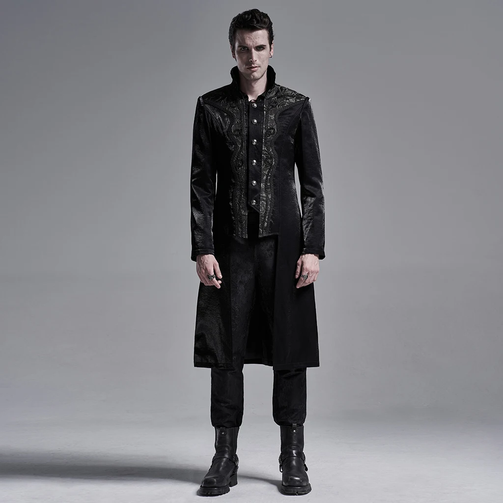 Punk Long Men Winter Coat Style Long Sleeve Stand Collar Black Woven Wy ...