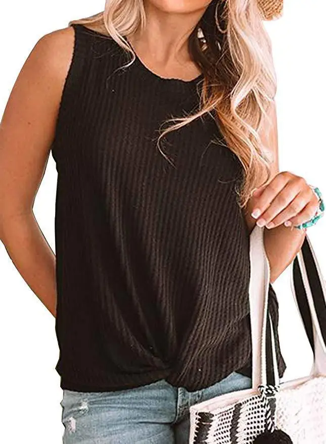 Women's Knitted Sleeveless Shirts Twist Knot Tunic Tank Top - Buy Twist