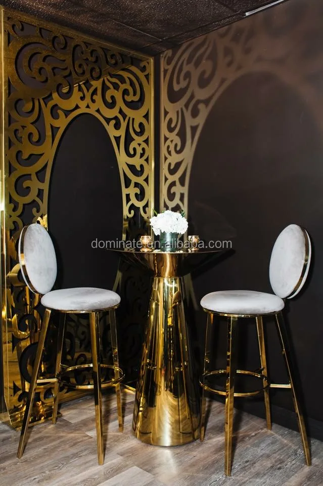 Round Wedding Bar Furniture Mirrored Gold Metal Base Cocktail Table
