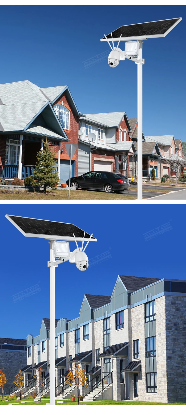 ALLTOP Wireless remote control outdoor solar power supply led flood light lamp with cctv ip camera