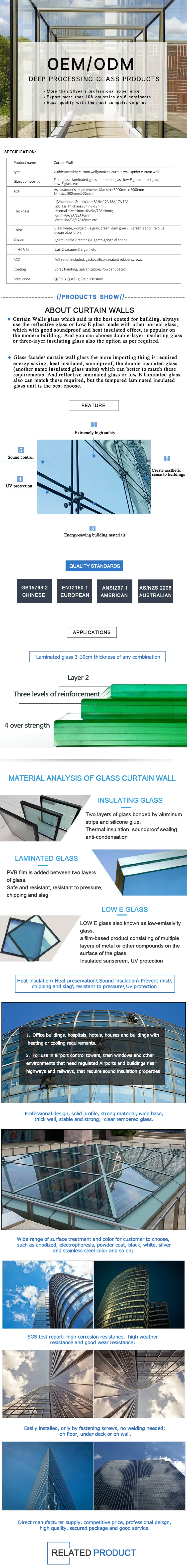 Cost Per Square Metre Folding Exterior Office Partition Building Aluminium Frame Price Glass Curtain Walls