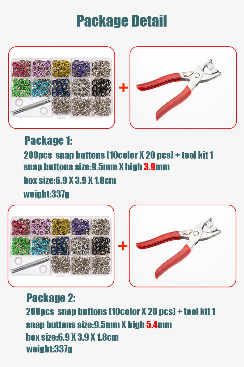 200pcs Snap Fasteners Kit with Pliers 9.5mm Metal Button Snap Fasteners DIY  Snap Button Set