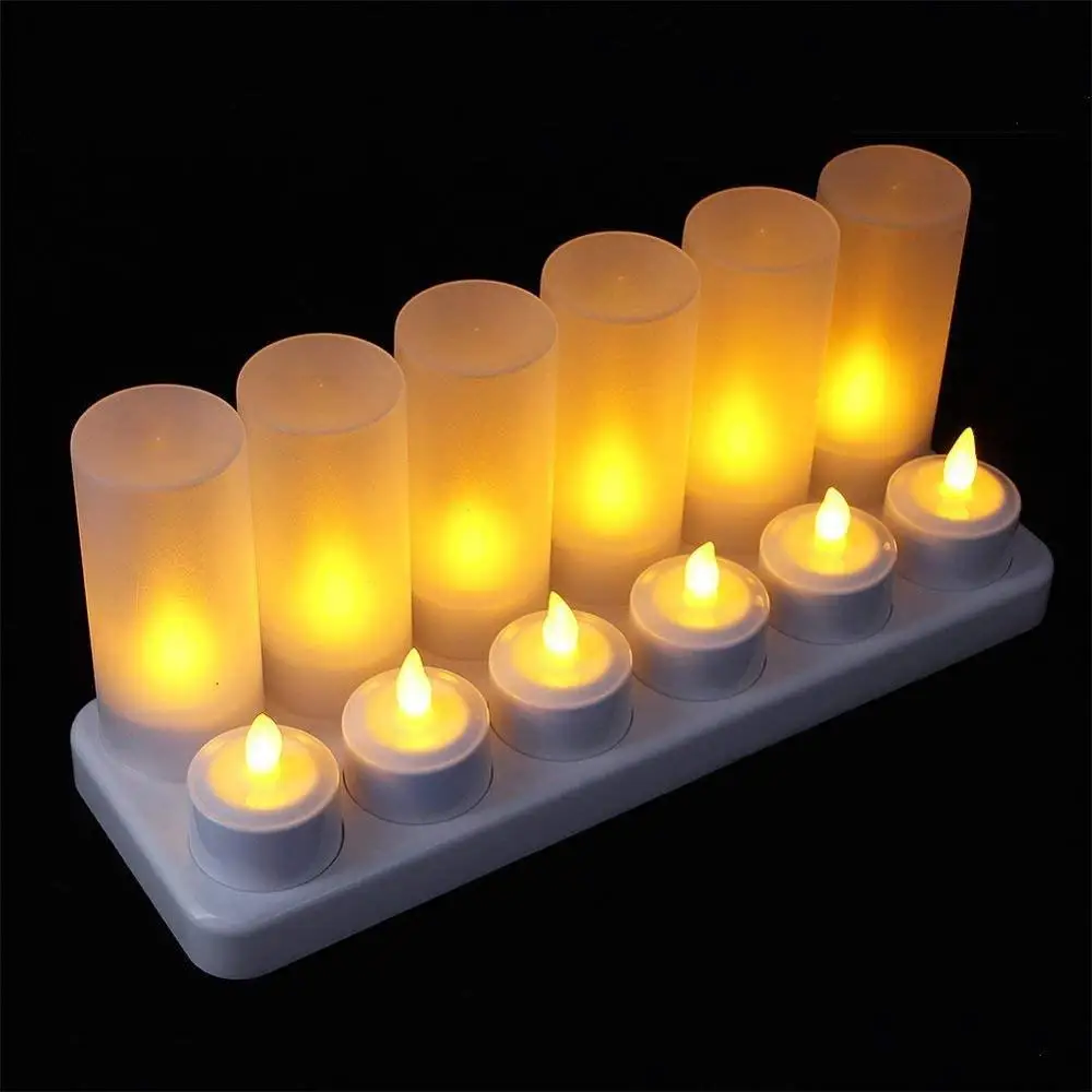 set of 12 Tea lights Rechargeable Led Candles Induction Charging Base