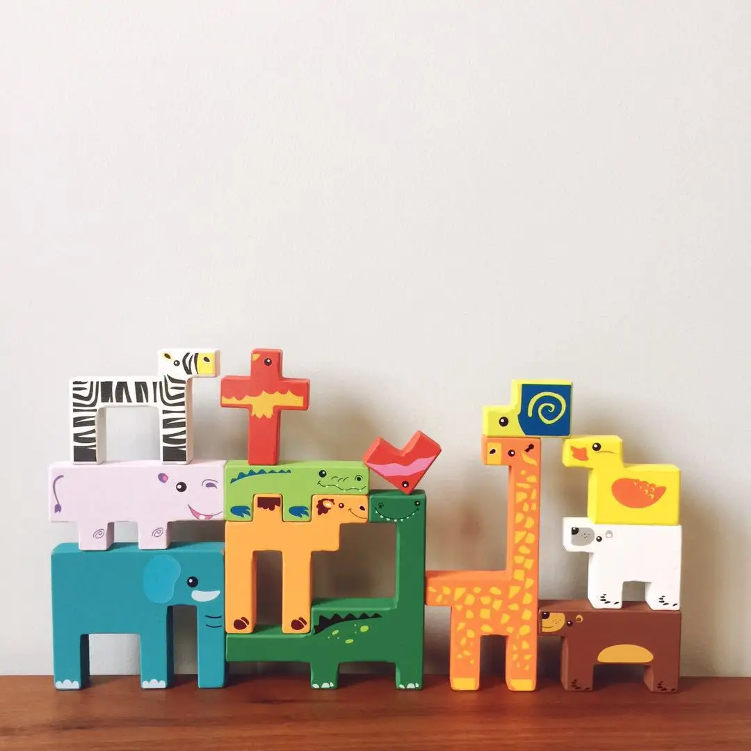 Creative Wooden Animal Building Blocks Puzzle Set for Kids