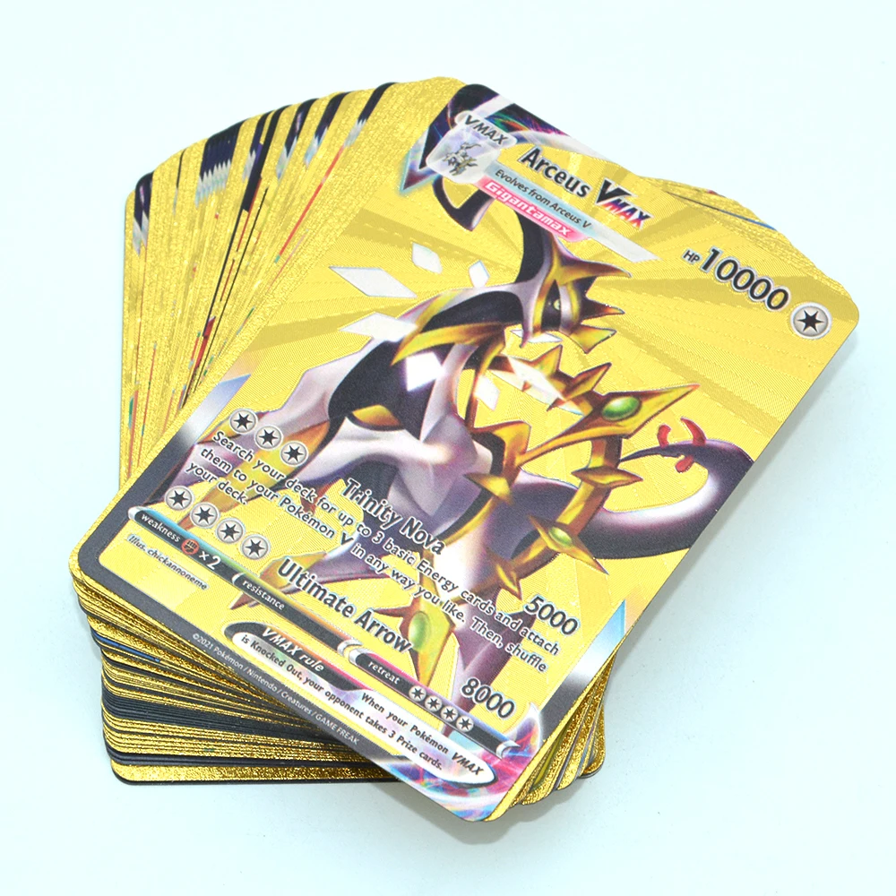 Gold Pokemon Cards New Edition Pokemon Vstar Vmax Gx Ex Dx Rare Cards 55pcs Gold Foil Card 0313