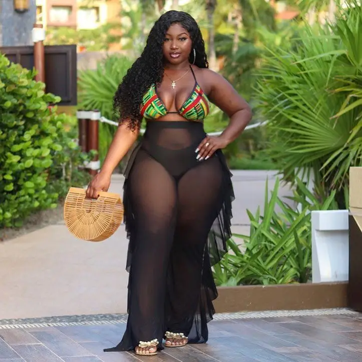 Summer Beach Wear Mesh Pants Ruffle See 