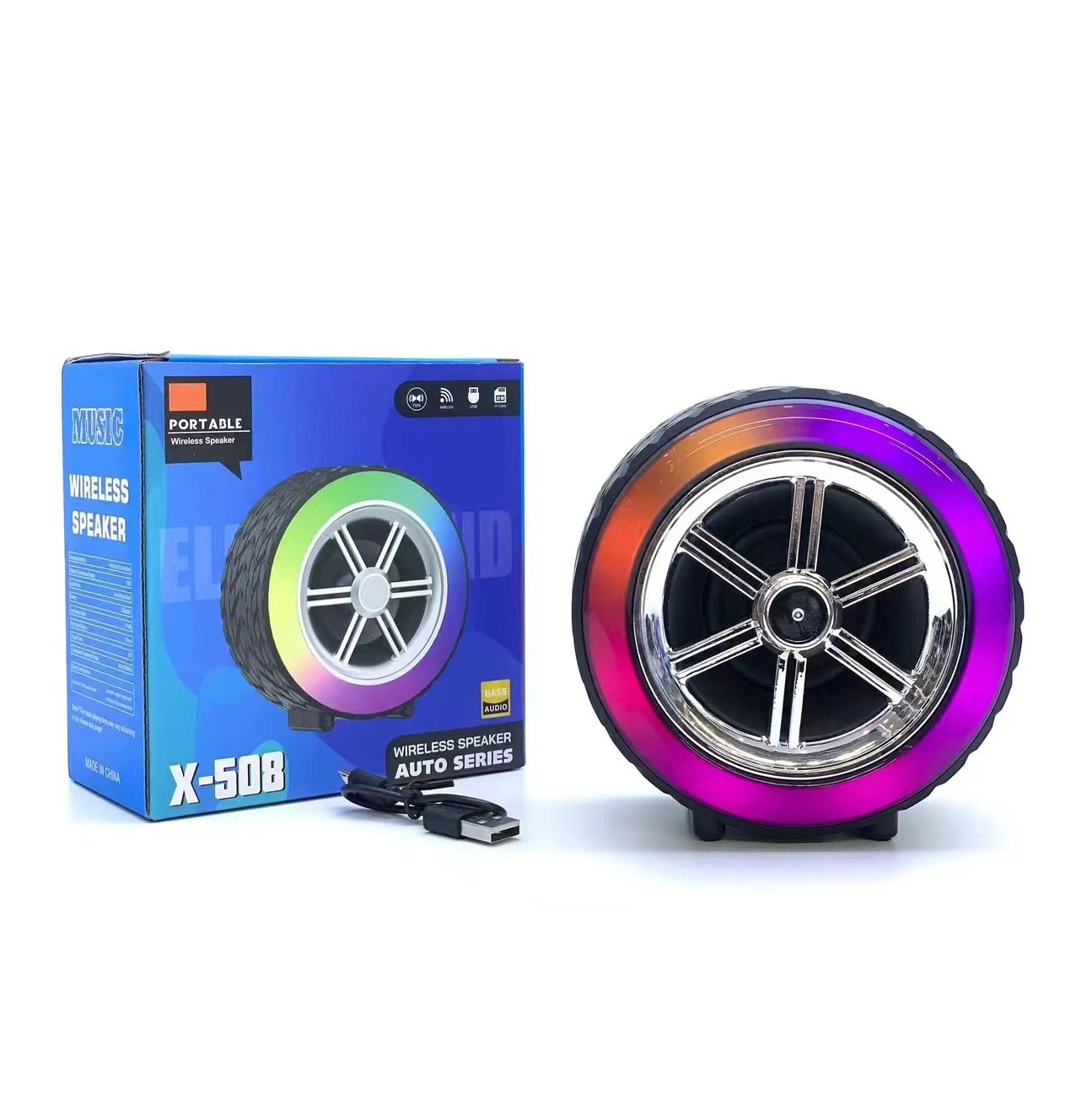 Magnetic back-clip mini speaker with prominent front-panel volume wheel