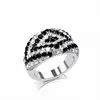 925 Sterling Silver Open Cuff Black Cz Rings For Women Vintage One Piece Boho Jewelry Anneaux Pour Les Femmes