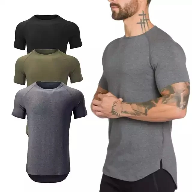 

High Quality Men's Gym Wear Muscle Fit Sports Men GYM t-shirt logo, As picture