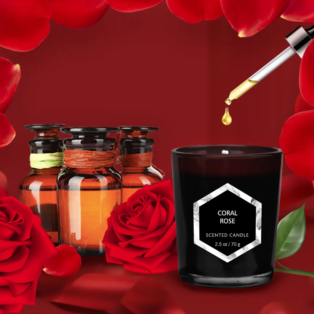 6 Pack Black Glass Red Flame Luxury Scented Soy Wax Candles Gift Set for Women Birthday Anniversary or Valentine's Day