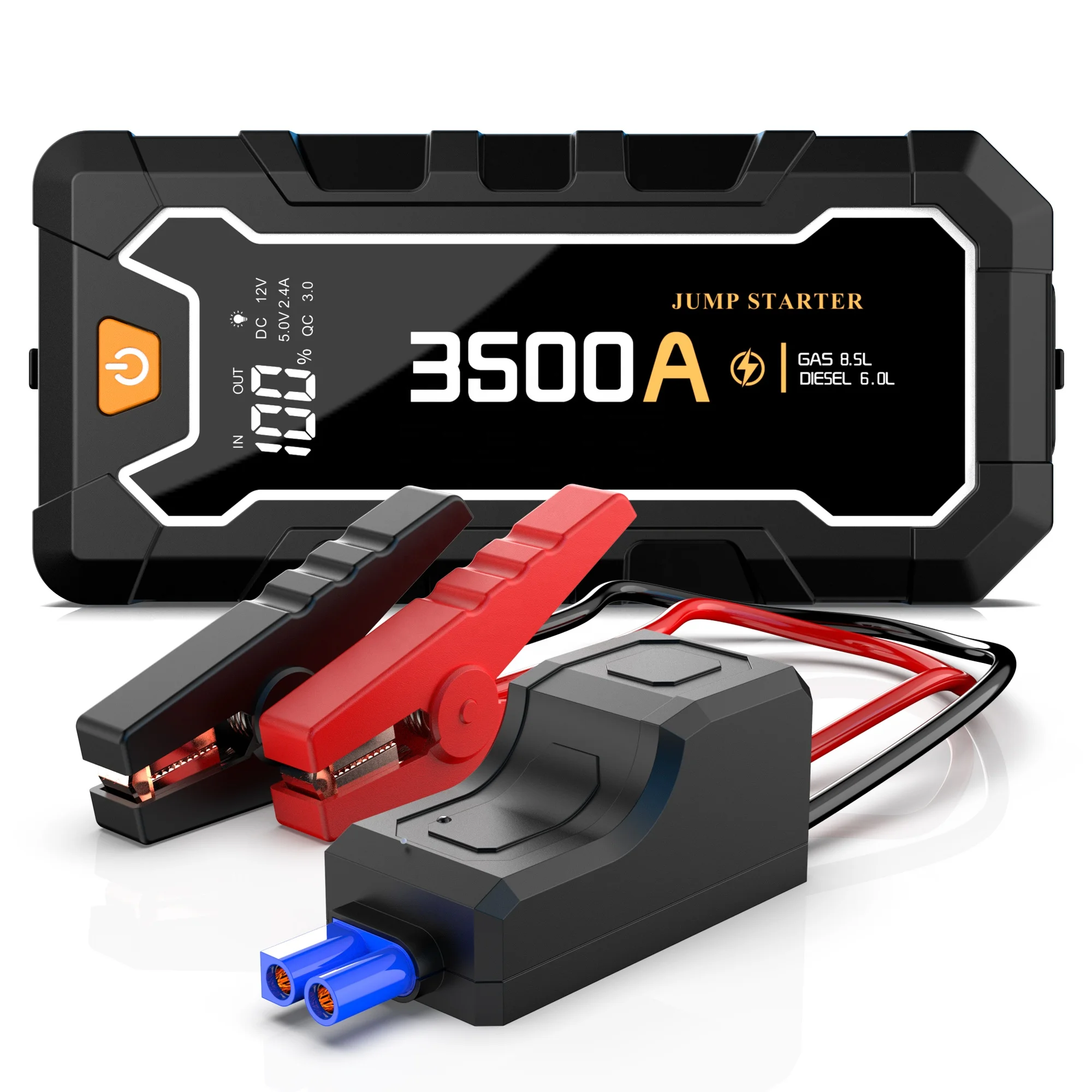 car jump start booster box MyAnts 2500A Peak Starter with 150PSI Air Compressor, 12V Battery Jump for Car, Truck, SUV (Up to 8.0L Gas/Diesel Engines), 20000mAh Portable Power Pack with DC/USB, 500LM Work one device keeps you confident on the road.[ High FLORAY Car Jump Starter Portable,