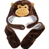 Hot Sale Deep Brown Warmer Soft Cap Adult Unisex Stuffed Cartoon Animal Hat with Scarf Gloves Fluffy Plush Cap