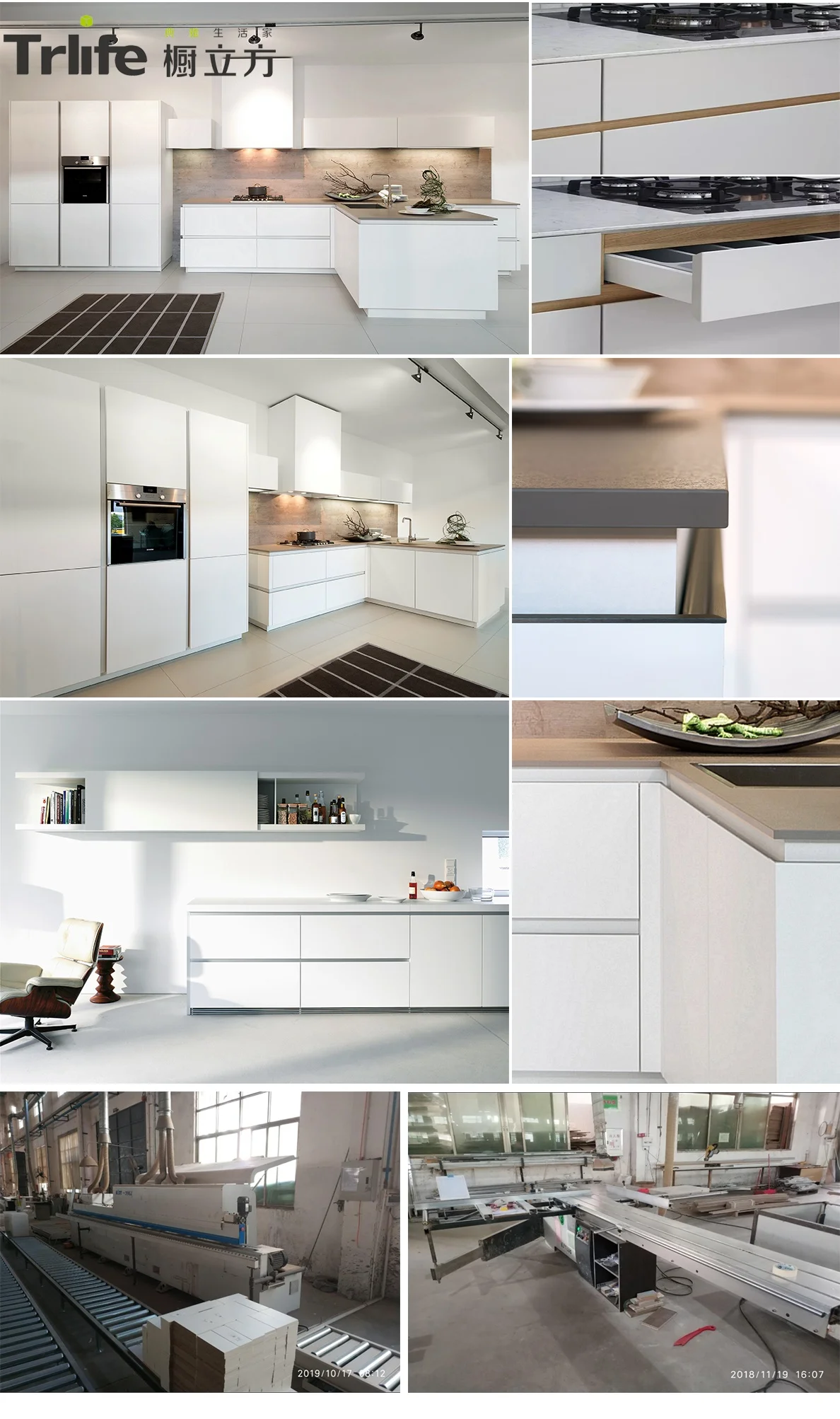 Modern italian melamine door panel surface treatment kitchen cabinet pantry design for home